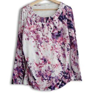 NORTHERN REFLECTIONS | Scoop Neck Stretch Top Abstract Purple & Pink Sz M